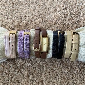 Pandora Double Oblong Leather Watch Bracelet | 5 straps | Gold/Diamond | RETIRED